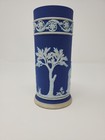 Wedgwood Dark Blue Jasperware Cylinder Spill Vase Made In England