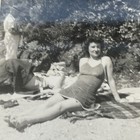 Vintage 1950s Snapshot Photo Woman Sunbathing In Swimsuit Glamour - Z1