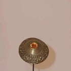 Antique Rococo Brass Round Hatpin Citrine Rhinestone Topaz Amber Victorian 9 