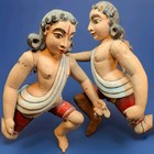 Antique Indian Temple Chariot Or Ratha Pair Wood Jointed Figures 10  19th Cent 