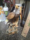 Bald Eagle Statue Porcelain 8  Tall Perched On A Tree Stump