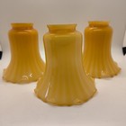 3 Qty Antique Glass Tulip Lamp Shade Butterscotch White 4 75    Fluted Rim 2  Rim