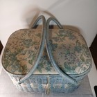 Vintage Woven Wicker Sewing Basket With Accessories 