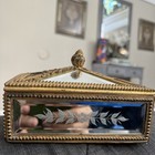 Two s Company Vtg Beveled Etched Mirror Jewelry Box Glass Gold Trinket Casket