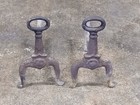 Antique Hand Crafted Cast Iron Fireplace Andirons Pair Ring Top Civil War Era
