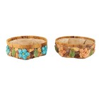 Vintage Floral Woven Fruit Basket 3d Raffia Flowers Lined Large 12    Set Of 2