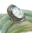  Roman Glass Oval Ring S silver 925 Ancient Fragment 200 Bc Bluish Patina Size 9