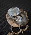 Vtg Large Oval Faceted Aquamarine Pendant Necklace ring Set 925 Sterling Silver