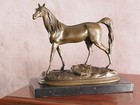 Bronze Sculpture Horse On Stone Base     Rider Statue In Antique Style