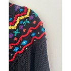 Vintage 80s Chaus Sweater Black Colorful Knit Mock Neck Embellished Size M