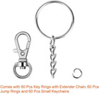 120pcs Keychain Hardware Kit Swivel Hooks  Split Rings   Jump Rings Silver