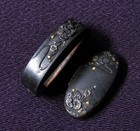 Antique Japanese Shakudo Fuchi Kashira Edo Period Colored Inlay Nanako Sword
