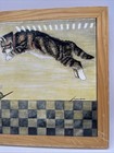 Tabby Cat Toy Mouse Lowell Herrero Ceramic Art Tile Framed Wall Decor Trivet
