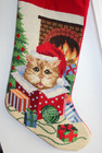 Vintage Lillian Vernon Needlepoint Christmas Cat Stocking