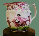 Vtg Antique Sunderland Pink Lustre 6x7  Tall Ships Sailors Cherubs Pitcher 1830