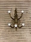 Antique Ornate Victorian Cast Brass Wall Hook With Porcelain Knobs
