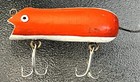 Vintage Genuine Swimming Mouse Wood Fishing Lure Orange white W tail - Rare