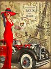 1932 Paris France Eiffel Tower Girl Car Retro Travel Art Deco Poster Print
