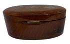 Vintage Mother Of Pearl Fish Hinged Oval Brown Wooden Jewelry Trinket Box
