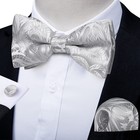 Silver White Mens Bow Tie Silk Paisley Bowtie Adjustable Wedding Pre-tied Bow   