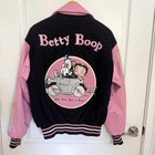 Vintage Betty Boop Koko Bimbo Pink Leather Black Wool Jacket Size S - Amazing 