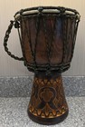African Djembe Drum Hardwood Goat Skin 12  Tall 6 dia Habd Carved