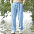 Men s Linen Beach Jogger Pants   Summer Loose Fit Casual Trousers Lightweight