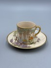 Antique Japanese Meiji Period Satsuma Ware Wisteria Gilt Cup   Saucer