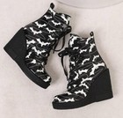 Women Lace Up Wedge Heel Ankle Boots Black Punk Knight Boots Stage Party Shoe