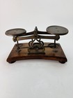 Vintage Portable Mid Century Brass   Wood Balance Beam Postal Scale No Weights