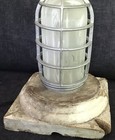 Vintage Industrial Explosion Proof Cage Light Lamp Glass Wood Base Shabby Chippy
