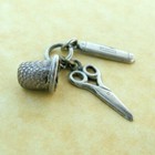 Antique Victorian Silver Sewing Scissors Thimble Pen Knife Sterling Charms