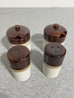 Vintage Stoneware Salt Pepper Shakers Mustard Jam Crock Set Mcm Kitchen Taiwan