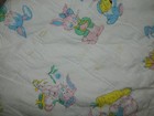 Vtg Vintage Pink   Blue Bunnies Baby Crib Blanket Quilt W  Yellow Backing