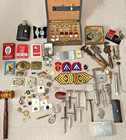 Vtg Junk Drawer Estate Lot Men s Tools  Lighters  Military  Razors  Watches More