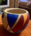 Vintage Pottery Clay Seed Pot Bright Color Native American Hand Painted Bowl