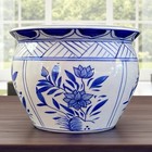 Chinese Blue   White Vintage Jardiniere Lotus Flower Cache Pot  4 5   t X 6 5   w 