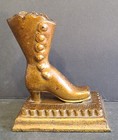 Cast Iron Boot Shaped Match Stick Holder Match Safe Base Striker Vintage Antique