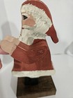 Folk Art Handmade Wooden Santa Clause On Stand Primitive Antique Vintage