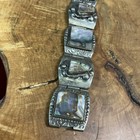 Vintage Taxco Ornate Panel Bracelet Alpaca Silver   Abalone