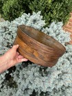 Antique 15  X 6  Oak Strip Firkin Sewing Basket With Lid Primitive Folk Art
