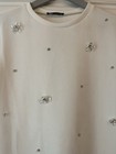 Zara Mini Faux Suede White Embellished Floral Beaded Crystal Dress Sz Small