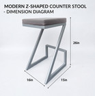 Z-shape Bar Stool For Kitchen  Backless Faux Leather And Brushed Stainless Steel