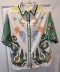 Alemais Dupe 2pc Satin Set M  Snake Graphic Button-up Collared Shirt   Shorts
