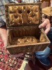 Vintage Antique Wicker Sewing Basket W tufted Lining Rattan Handmade 9 x6 x5 