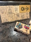 Stampin  Up  Wood Mounted 25 Rubber Stamp Lot W  Handle Roller Tool   Cases