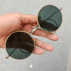 Antique Brass Frame Round Sunglasses Dark Lens Vintage Style Fashion Shades Gift