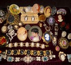 Antique Vtg Victorian Aesthetic Shell Cameo Tx Estate Jewelry Lot Silver Painted