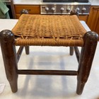 Vintage Wooden Stool Woven Rope Seat Rustic Farmhouse Cottage Primitive Decor