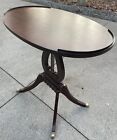 Mid Century Mahogany Oval Lyre Harp Side Table With Brass Feet